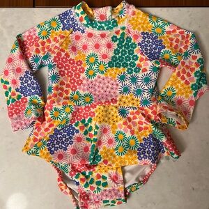 Hanna Andersson Sea Daisy Skirted Rash Guard Swimsuit Bathing Suit 18-24M